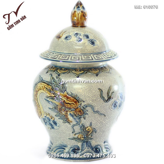 Chóe cúng Rồng nổi số 2 - men rạn cổ - cao 32 cm - 610076