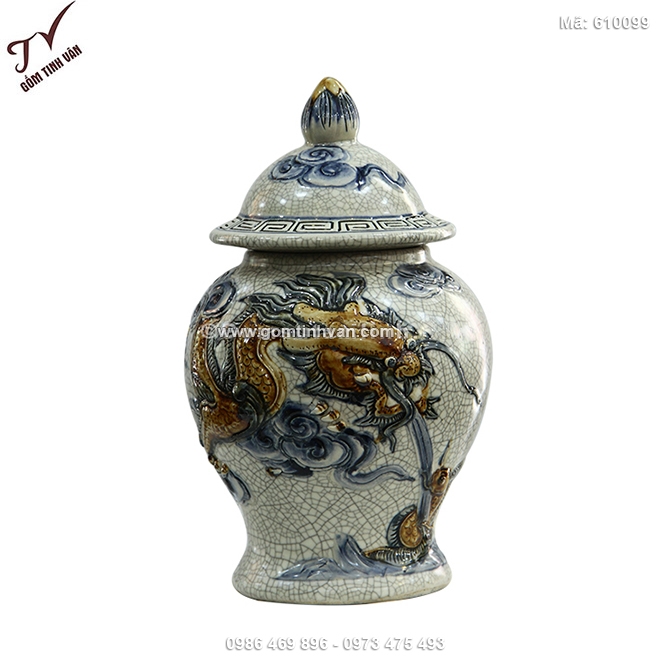 Chóe thờ long hý ngư men rạn cổ đắp nổi - 610099
