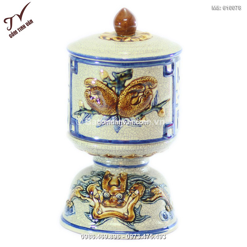 Đài thờ Rồng nổi số 1 - men rạn cổ - cao 25 cm - 610078