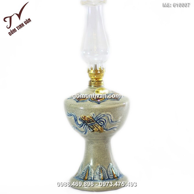 Đèn dầu cuốn thư số 2 - men rạn cổ - cao 30 cm - 610007