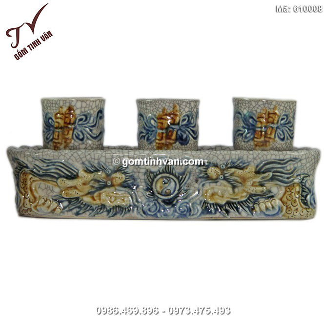 Kỷ 3 chén cuốn thư - men rạn nổi - 610008