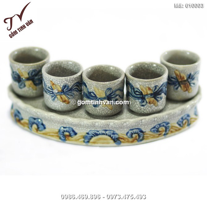 Kỷ 5 chén cuốn thư - men rạn nổi - 610003