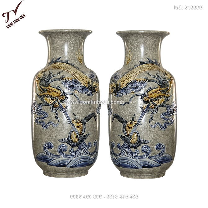 Lọ cắm hoa men rạn cổ đắp nổi - 610086