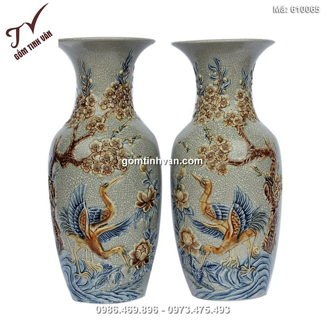 Lọ lộc bình đắp nổi chim hoa - cao 38cm - 610065