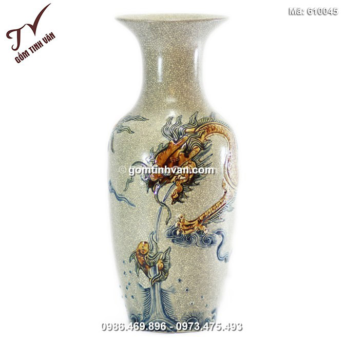 Lọ lộc bình Rồng nổi - men rạn - cao 30 cm - 610045