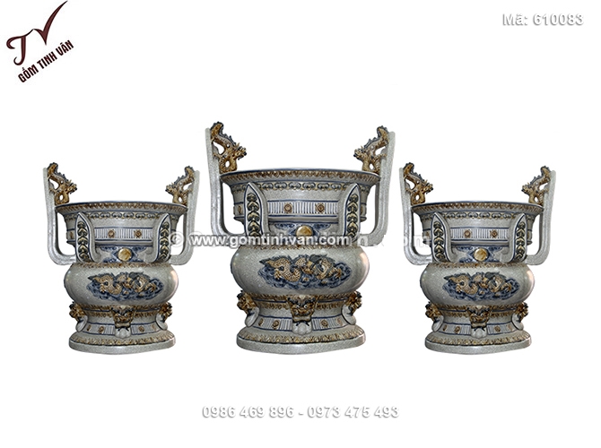 Lư hương thờ men rạn cổ đắp nổi - 610083