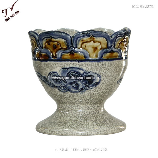 Ly cắm phật thủ men rạn cổ đắp nổi - 610079