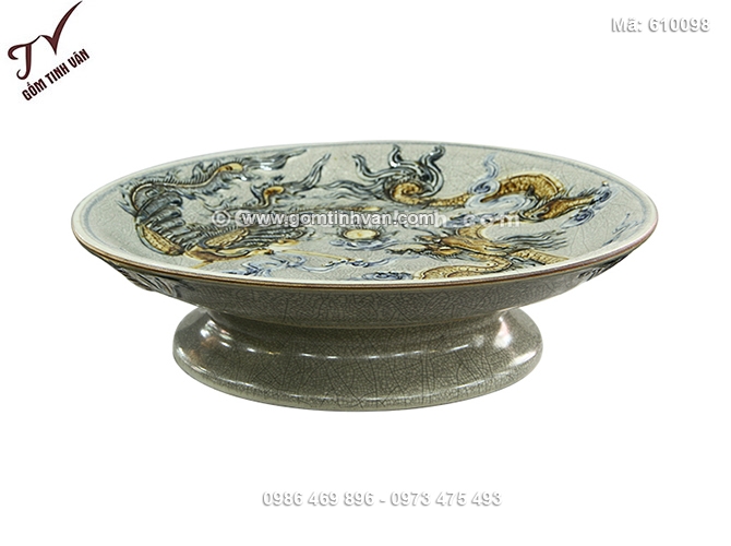 Mân bồng rồng phượng men rạn cổ đắp nổi - 610098