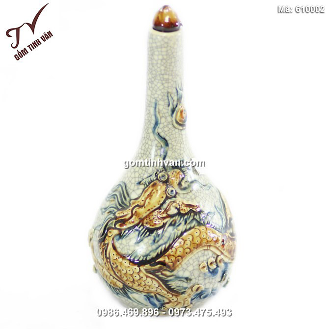 Nậm rượu mini Rồng nổi - men rạn cổ - cao 23 cm - 610002