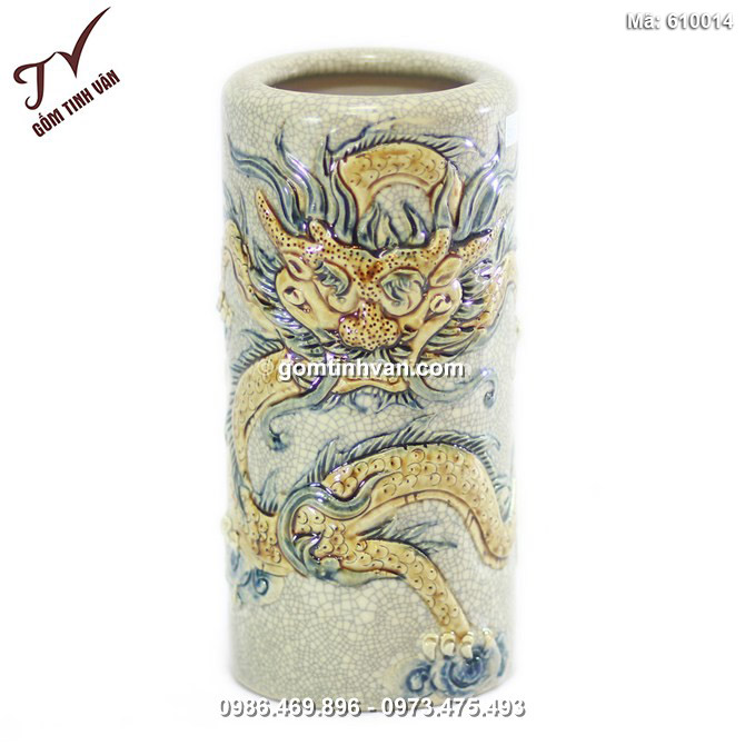 Ống hương Rồng nổi - men rạn cổ - đường kính 8 - cao 17 cm - 610014