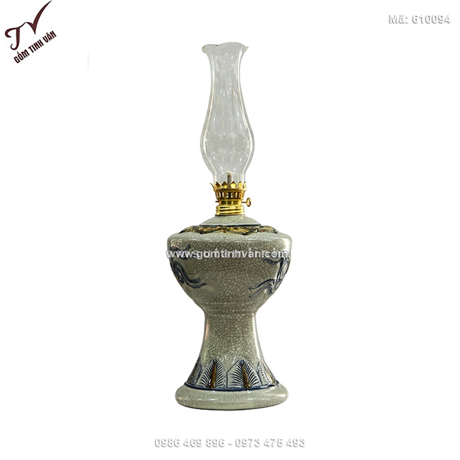 Đèn dầu cuốn thư men rạn cổ đắp nổi - 610094