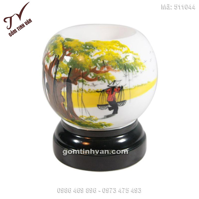 Đèn xông tinh dầu vẽ cảnh làng quê - 511044