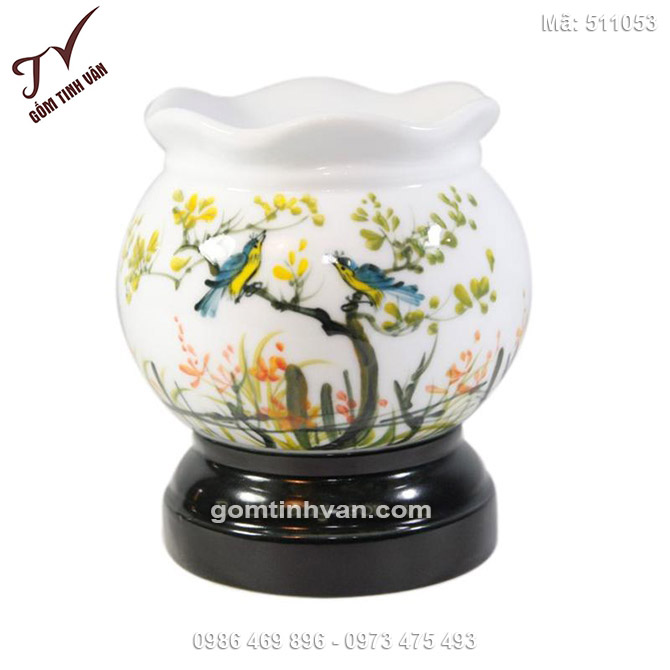 Đèn xông tinh dầu điện vẽ chim và hoa mai - 511053