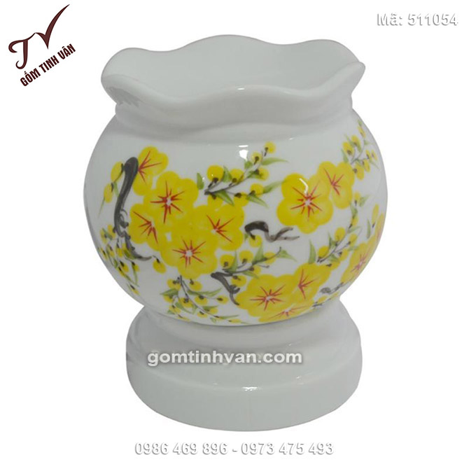Đèn xông tinh dầu điện miệng loe vẽ hoa mai - 511054