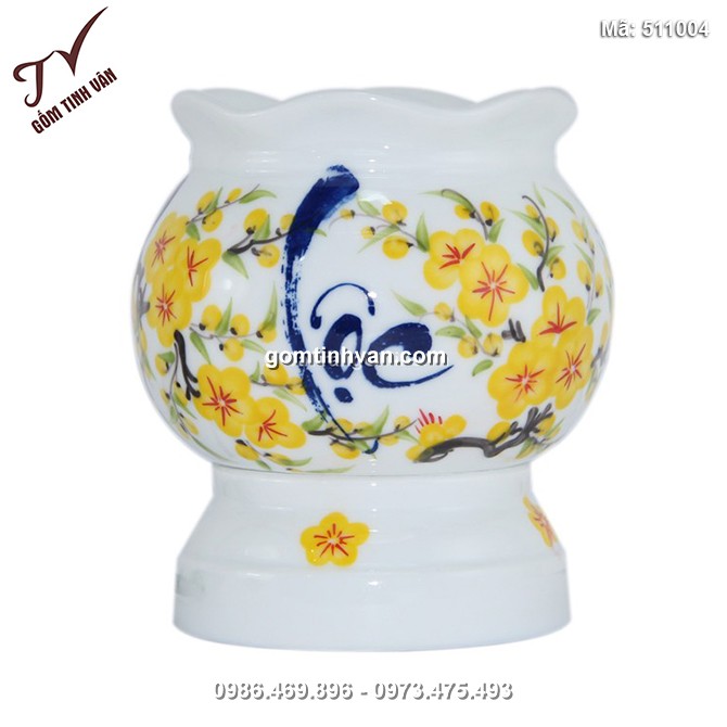 Đèn xông tinh dầu chữ lộc men trắng - 511004