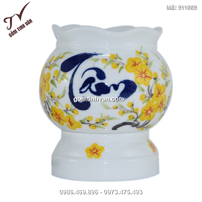 Đèn xông tinh dầu chữ tâm men trắng - 511005