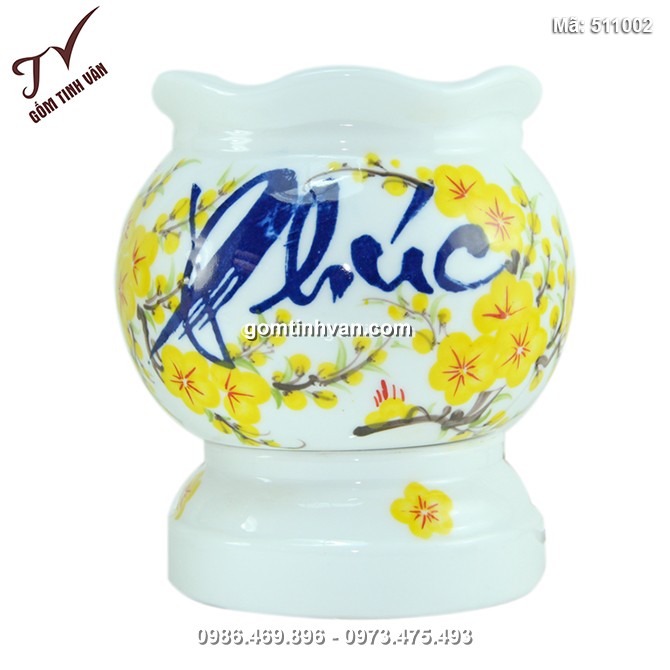 Đèn xông tinh dầu chữ phúc vẽ tay men trắng - 511002