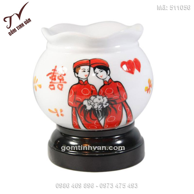Đèn xông tinh dầu điện miệng loe vẽ hạnh phúc lứa đôi - 511056