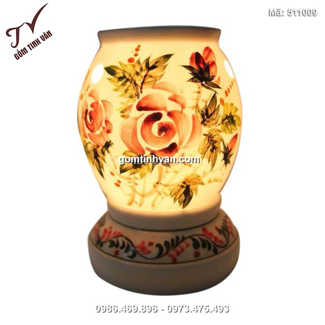 Đèn xông tinh dầu vẽ hoa hồng dáng trứng - 511009