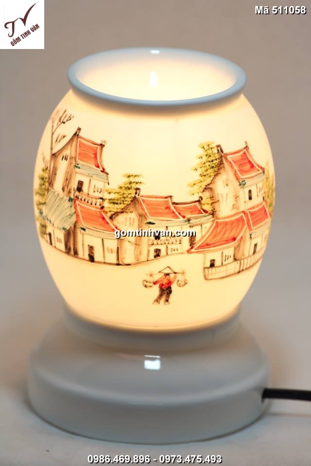 Đèn xông tinh dầu vẽ cảnh làng quê - 511058