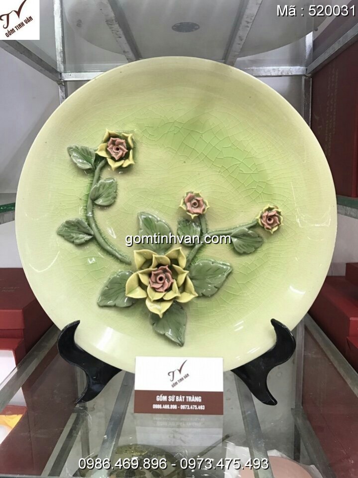 Đĩa trưng bày hoa văn đắp nổi gốm sứ bát tràng đường kính 37cm - 520031