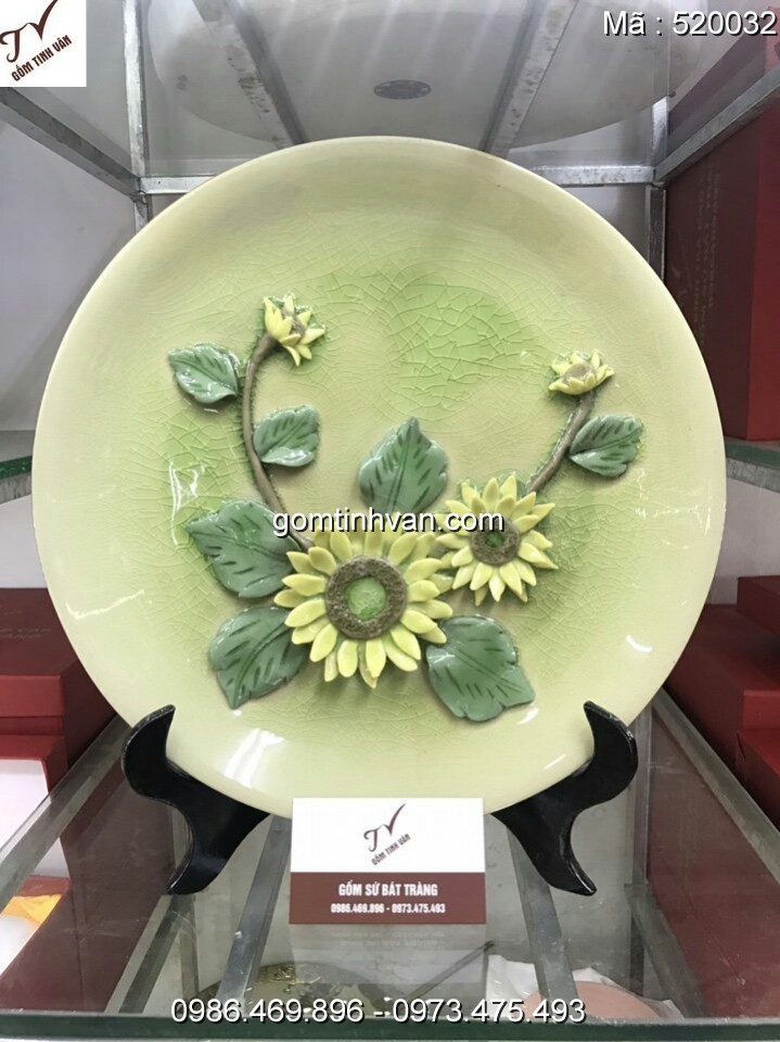 Đĩa trưng bày hoa văn đắp nổi gốm sứ bát tràng đường kính 32cm - 520032