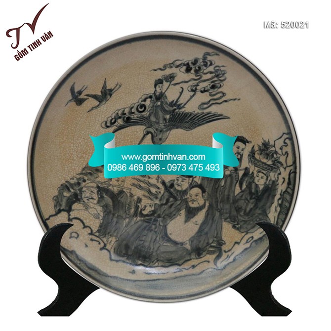Đĩa cảnh men rạn cổ vẽ tay đường kính 35cm - 520021