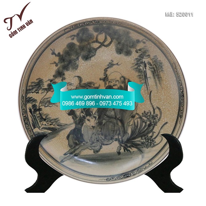 Đĩa cảnh trưng bày men rạn cổ vẽ tay đường kính 35cm - 520011