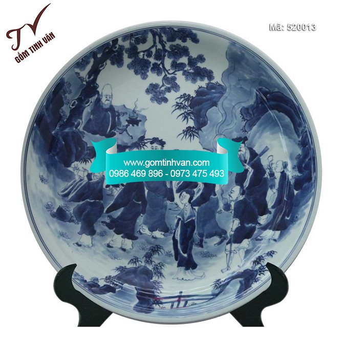 Đĩa cảnh trưng bày vẽ bát tiên ngưỡng thọ đường kính 43cm - 520013