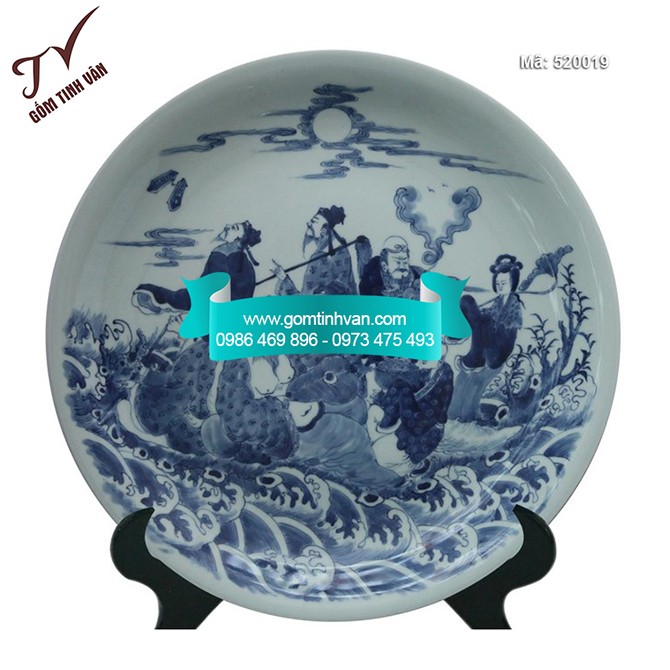 Đĩa cảnh trưng bày vẽ bát tiên quá hải đường kính 43cm - 520019