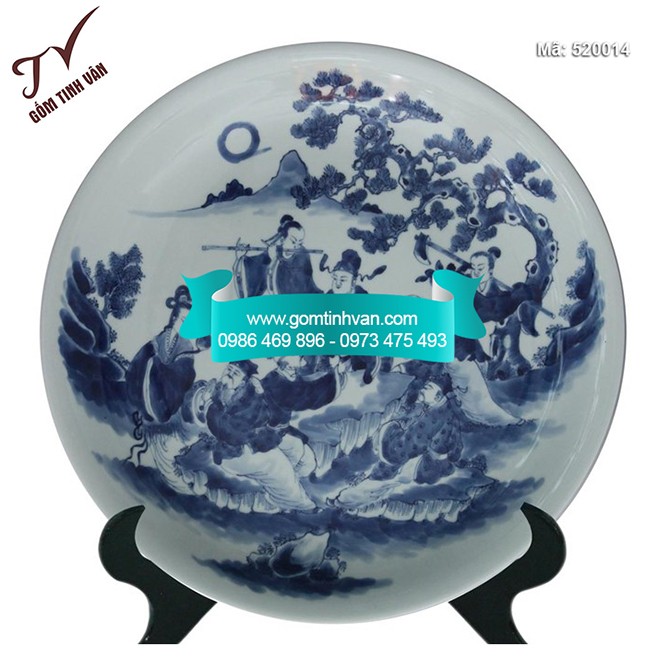 Đĩa cảnh trưng bày vẽ bát tiên quần tụ đường kính 43cm - 520014