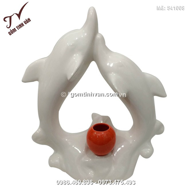 Lọ hoa trang trí cá heo trắng phối đỏ - 541008