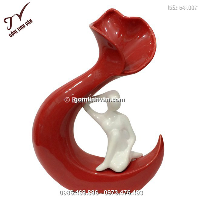 Lọ hoa trang trí đỏ phối trắng - 541007