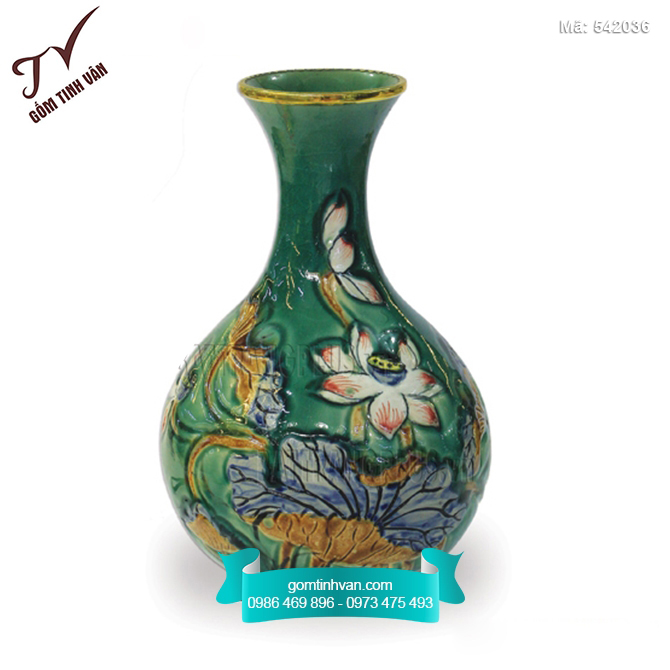 Bình hoa lục bảo vẽ hoa sen - 542036