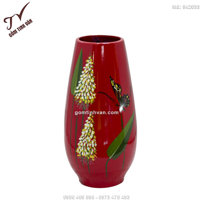 Bình hoa đỏ đậm dáng thuôn vẽ hoa - 542033