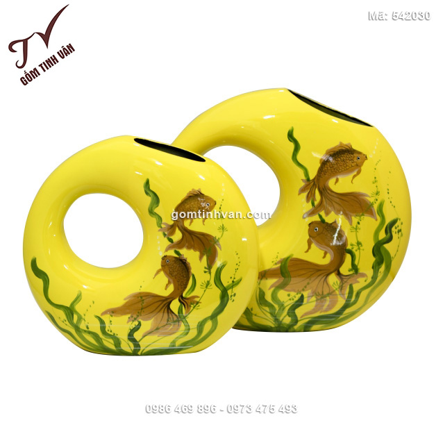 Bình hoa màu vàng vẽ cá - 542030