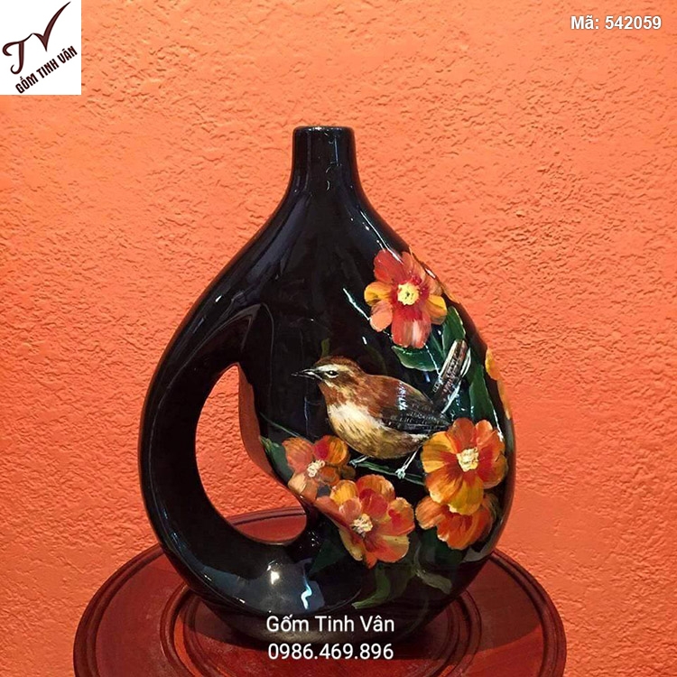 Bình hoa sơn mài vẽ hoa và chim - 542059