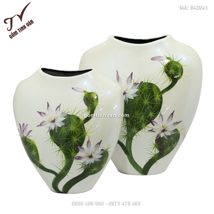 Bình hoa sơn mài vẽ hoa xương rồng - 542041