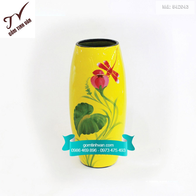 Bình hoa sơn mài dáng bom vẽ hoa - 542043