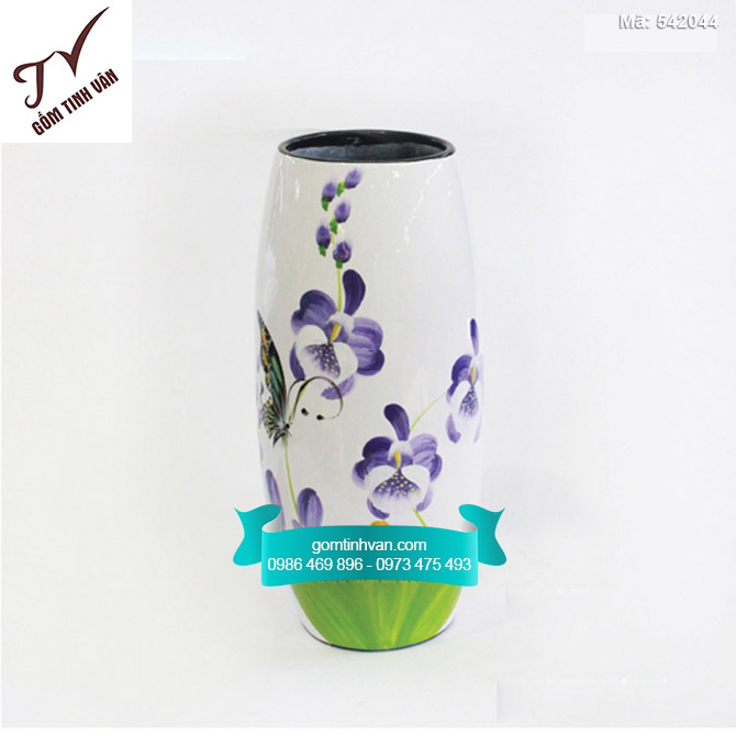 Bình hoa sơn mài dáng bom vẽ hoa lan - 542044