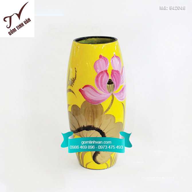 Bình hoa sơn mài dáng bom vẽ hoa sen - 542046