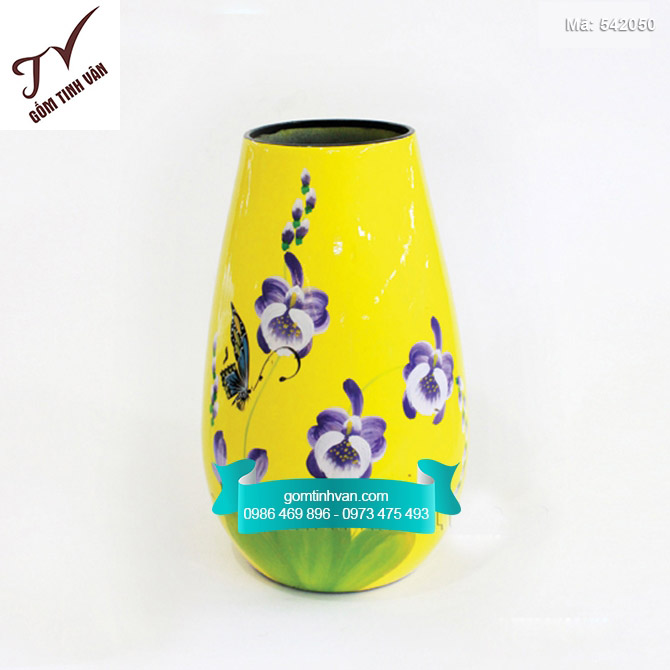 Bình hoa sơn mài dáng giọt nước vẽ hoa lan - 542050