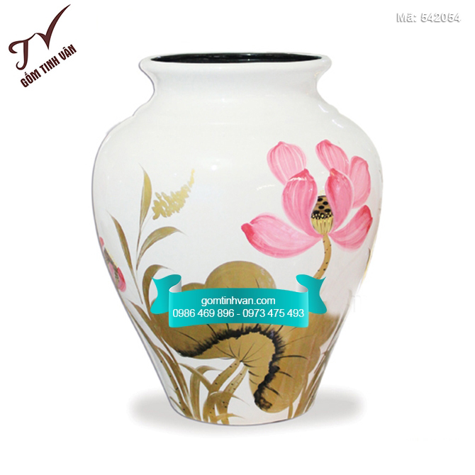Bình hoa sơn mài dáng vò vẽ hoa sen - 542054