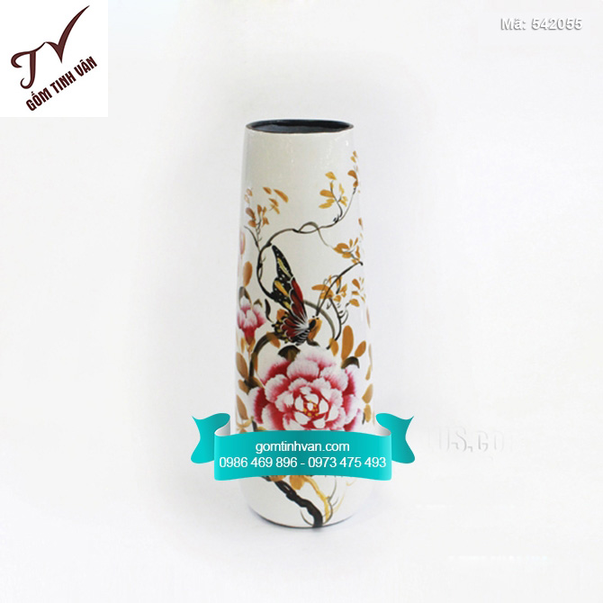 Bình hoa sơn mài vẽ hoa mẫu đơn - 542055