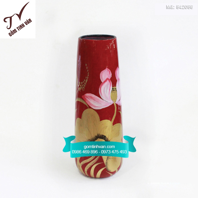 Bình hoa sơn mài dáng bắp vẽ hoa sen - 542056
