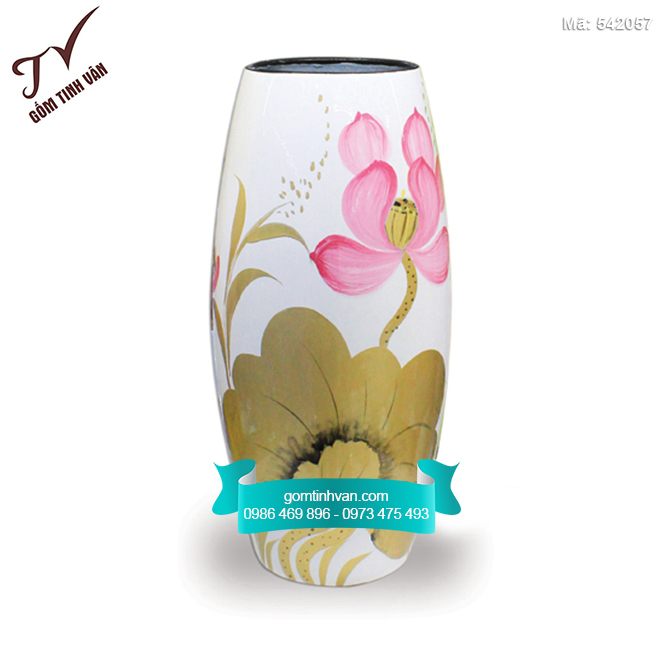 Bình hoa sơn mài dáng bom vẽ hoa sen - 542057