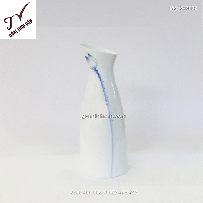 Lọ hoa men trắng dáng vát vẽ hoa sen - 543002