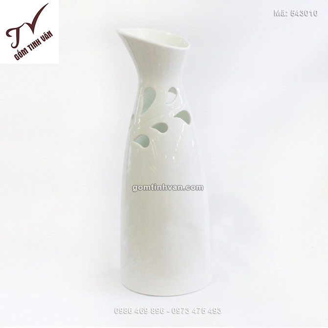 Lọ hoa men trắng dáng chày vát - 543010