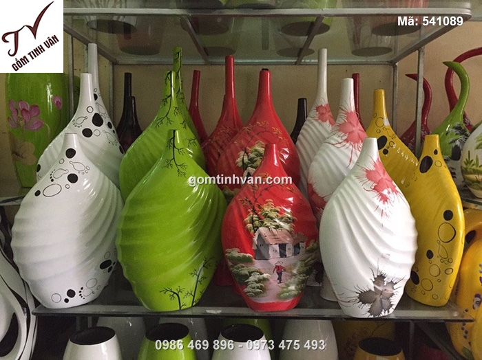 Bình hoa nghệ thuật khía vằn vẽ hoa, phong cảnh - 541089