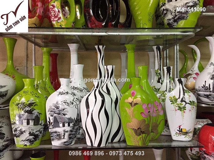 Bình hoa nghệ thuật cổ ngắn, dài vẽ hoa, phong cảnh - 541090